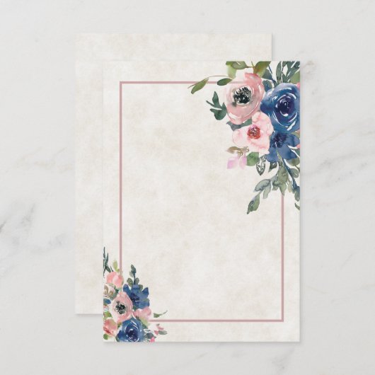 Invitation de mariage à fleurs rose et bleu clair  (Devant / Derrière)