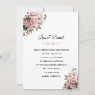 Invitation de mariage à fleurs roses