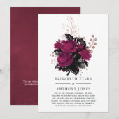 Invitation de mariage à florale Marsala et or rose (Devant / Derrière)