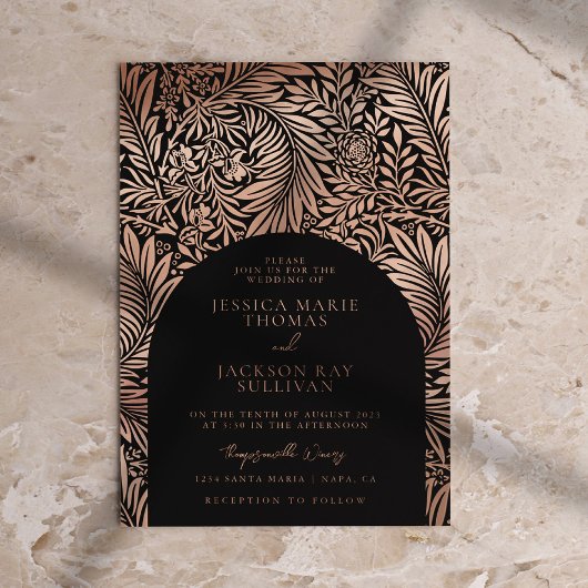 Invitation de Mariage à huile Floral noir et Rose