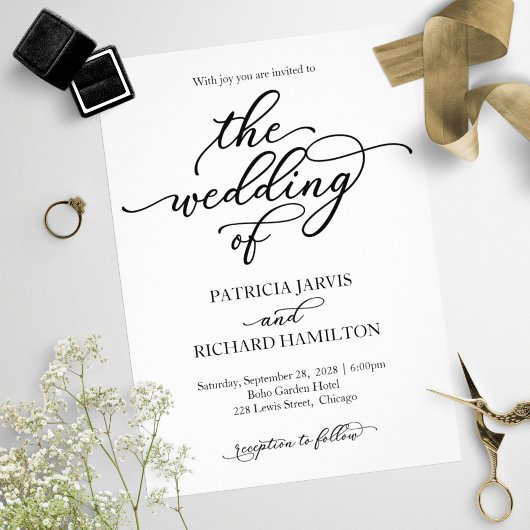 Invitation de mariage à la calligraphie élégante