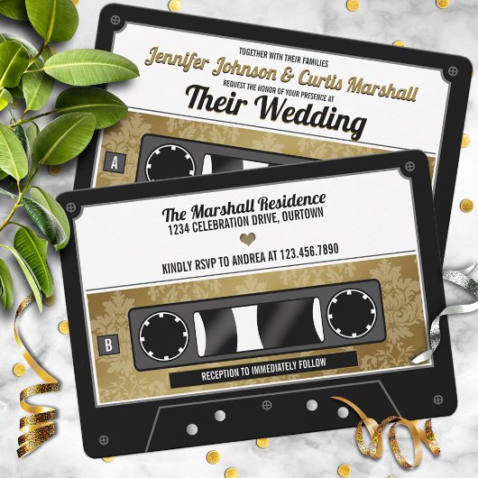Invitation de mariage à la cassette rétro