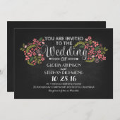 invitation de mariage à la chalkboard à fleurs rus (Devant / Derrière)