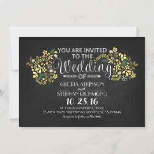 invitation de mariage à la chalkboard à fleurs rus
