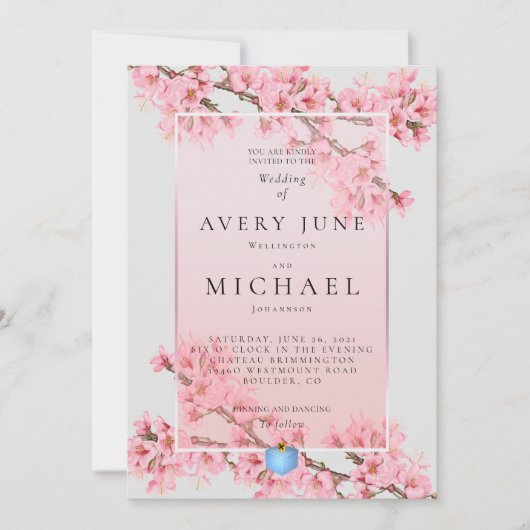 Invitation de mariage à la fleur de cerisier rose (Devant)