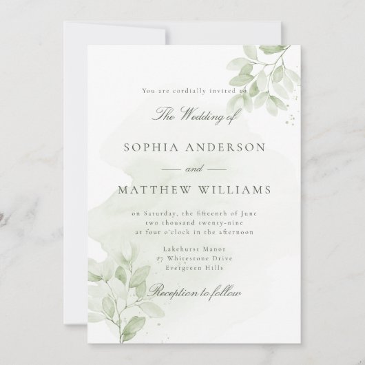 Invitation de mariage à la gouache de verdure (Devant)