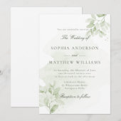 Invitation de mariage à la gouache de verdure (Devant / Derrière)