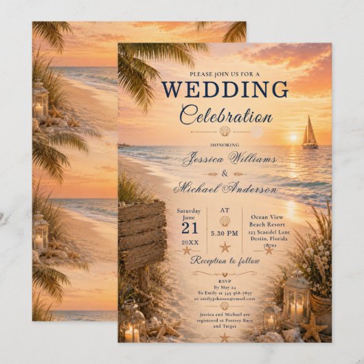 Invitation de mariage à la plage (Devant / Derrière)