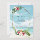 Invitation de mariage à la plage de fleurs tropica (Devant)
