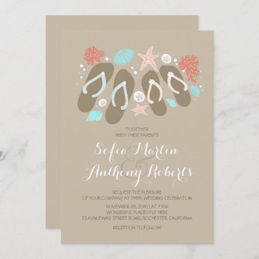 invitation de mariage à la plage moderne avec tong (Devant / Derrière)