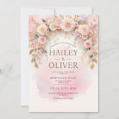 Invitation de mariage à la rose aquarelle pastel (Devant)