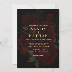 Invitation de mariage à la rose rouge romantique