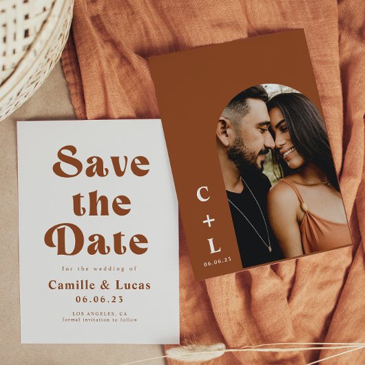 Invitation de mariage à la terre cuite rétro pour