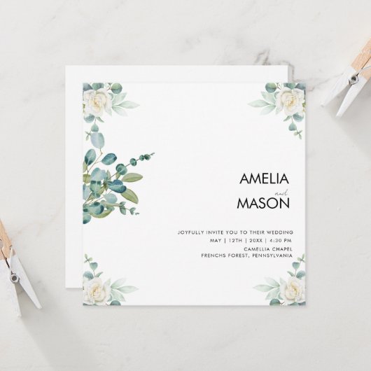 Invitation de mariage à la verdure d'eucalyptus (Devant/Arrière en situation)