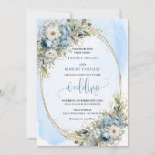 Invitation de mariage à la verdure florale bleu cl (Devant)