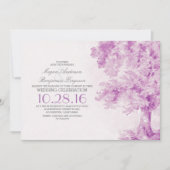 invitation de mariage à l'ancienne aquarelle viole (Devant)