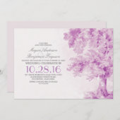 invitation de mariage à l'ancienne aquarelle viole (Devant / Derrière)