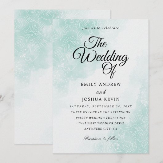 invitation de mariage à l'aquarelle (Devant / Derrière)