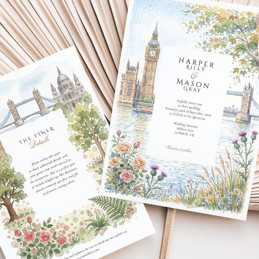 Invitation de mariage à l'aquarelle avec Big Ben, 