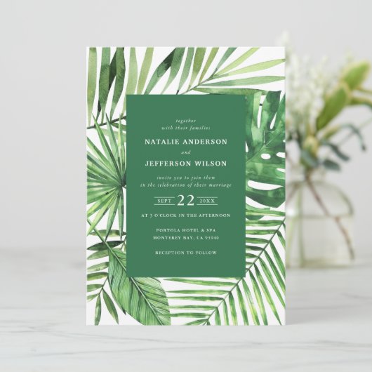 Invitation de mariage à l'aquarelle avec feuille t (Debout devant)