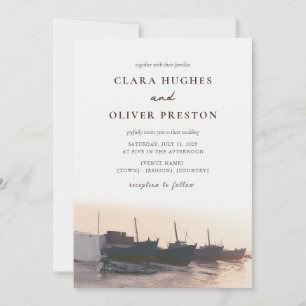 Invitation de mariage à l'aquarelle Bateau de pêch