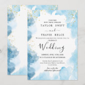 Invitation de mariage à l'aquarelle bleue (Devant / Derrière)
