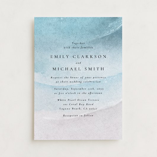 Invitation de mariage à l'aquarelle bleue de la pl