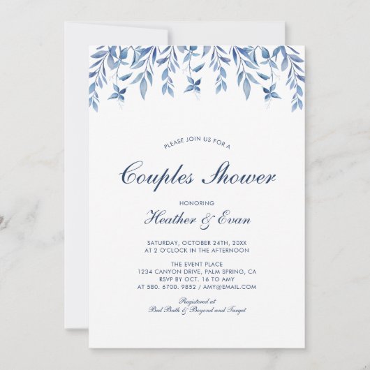 Invitation de mariage à l'aquarelle bleue pour cou (Devant)