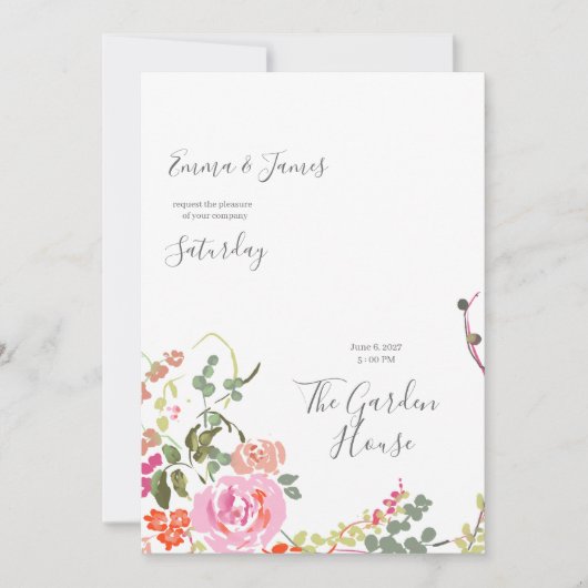 Invitation de mariage à l'aquarelle botanique, Fle (Devant)