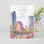 Invitation de mariage à l'aquarelle de la skyline (Debout devant)