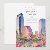 Invitation de mariage à l'aquarelle de la skyline (Devant / Derrière)
