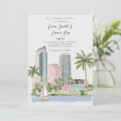 Invitation de mariage à l'aquarelle de la skyline (Debout devant)