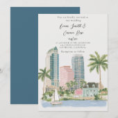 Invitation de mariage à l'aquarelle de la skyline (Devant / Derrière)