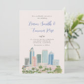 Invitation de mariage à l'aquarelle de la skyline (Debout devant)