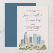 Invitation de mariage à l'aquarelle de la skyline (Devant / Derrière)