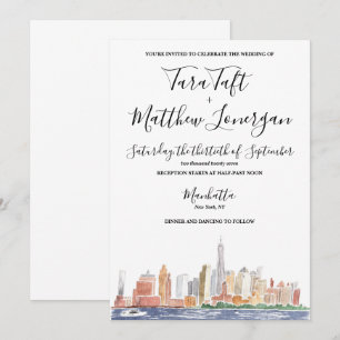 Invitation de mariage à l'aquarelle de la ville de