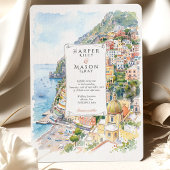 Invitation de mariage à l'aquarelle de Positano Cô