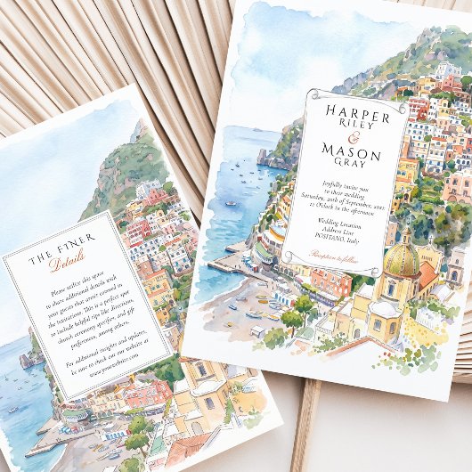 Invitation de mariage à l'aquarelle de Positano Cô