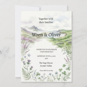 Invitation de mariage à l'aquarelle du lac de mont
