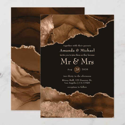Invitation de mariage à l'aquarelle en agate Deser (Devant / Derrière)