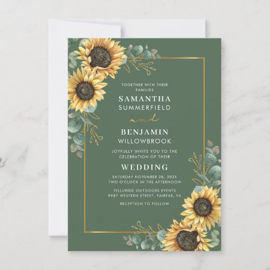 Invitation de mariage à l'aquarelle Fleur de tourn (Devant)