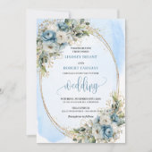 Invitation de mariage à l'aquarelle Fleurs Bleues (Devant)