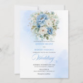 Invitation de mariage à l'aquarelle florale bleu p (Devant)