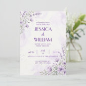 Invitation de mariage à l'aquarelle florale de lav (Debout devant)