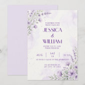 Invitation de mariage à l'aquarelle florale de lav (Devant / Derrière)