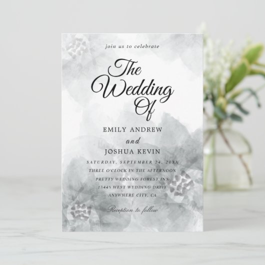 invitation de mariage à l'aquarelle grise (Debout devant)