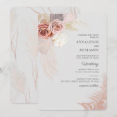 Invitation de mariage à l'aquarelle Herbe des Pamp (Devant / Derrière)