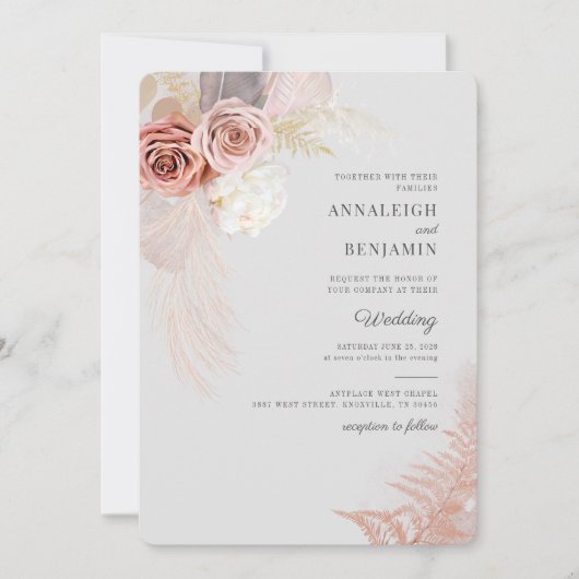 Invitation de mariage à l'aquarelle Herbe des Pamp (Devant)