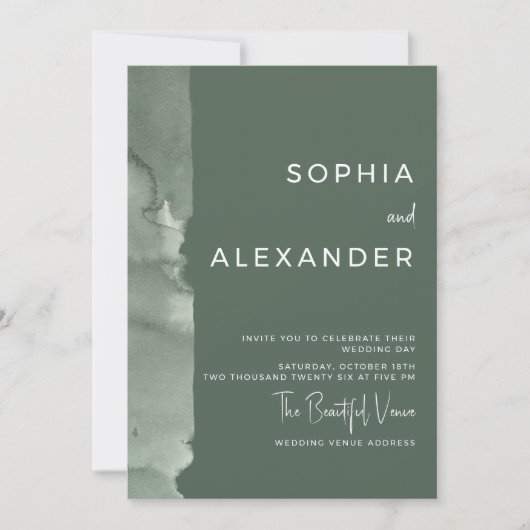 Invitation de mariage à l'aquarelle moderne. (Devant)