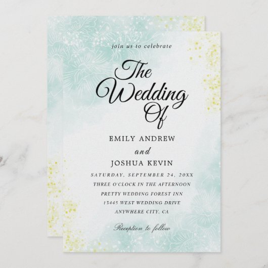 invitation de mariage à l'aquarelle or (Devant / Derrière)